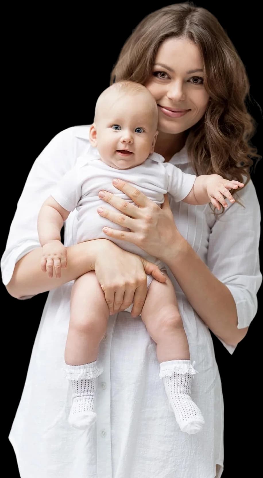 A smiling mother holding her baby